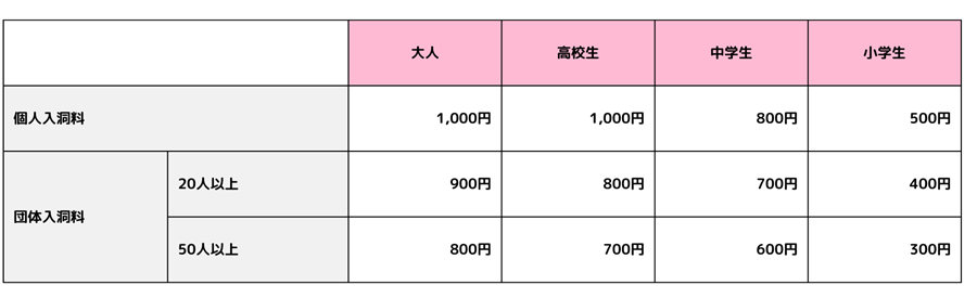 岡山県新見市にある観光鍾乳洞「満奇洞・井倉洞」の入洞料金です。